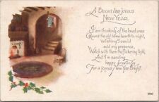 Vintage HAPPY NEW YEAR Postcard Home Hearth / Fireplace Scene - 1923 Cancel picture