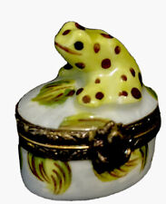 Antique Limoges Porcelain Trinket Box Speckled Frog Lily Pad Peint Main France picture