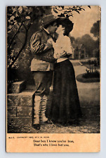 c1907 Romance Dear Boy I Know You're True Woman & Hunter Soldier Postcard picture