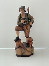 Vintage Black Forest Anri Wood Carving Polychrome Statue Hunter Dog Charity DS13 picture