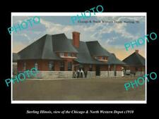 OLD LARGE HISTORIC PHOTO OF STERLING ILLINOIS THE RAILROAD DEPOT c1910 picture