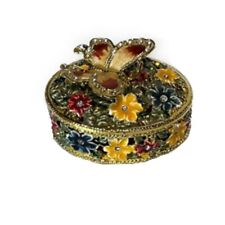 Vtg Bejeweled Trinket Box Butterfly Oval Hinged Magnet Latch Pre-Owned 2