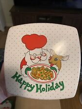 Vintage Ullman Co Christmas Santa & Reindeer Plastic Lidded Cookie Box Container picture
