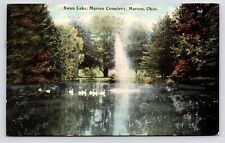 c1907~Marion Ohio OH~Swan Lake Fountain~Cemetery~Antique Vintage Postcard picture