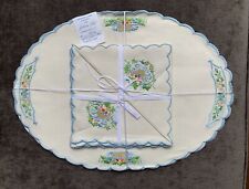 Vintage Placemats & Napkins Madeira Hand-Embroidered Floral NOS w/Tags  Set of 4 picture