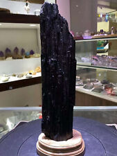 4.58lb Rare Natural Black tourmaline stone quartz Energy Crystal Gem Decor+Stand picture