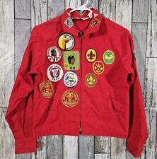 Vintage 80s Boy Scout of America Red Wool Coat Official Jacket Patches Youth 16  picture