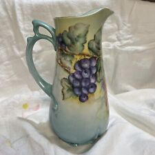 Antique Hand Painted Pitcher Grapes Gold Trim 10” picture