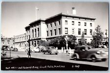 Great Falls Minnesota MN Postcard RPPC Photo Post Office Federal Building Cars picture