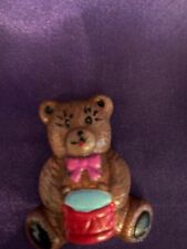 Hand painted refrig magnet ceramic bear with red drum pink bow and long lashes picture