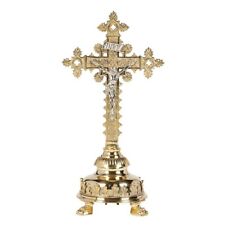 Two Tone Nickel Plated Brass Notre Dame Altar Crucifix For Churches 17 1/2 In picture