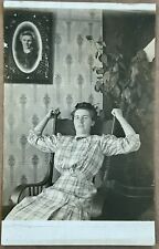 Woman Relaxing on chair. Picture of Older Woman on Wall Real Photo Postcard RPPC picture