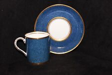 Staffordshire Demitasse Cup & Saucer, Blue w Gold Trim,  E. Hughes & Co, Exlnt picture