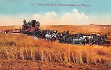 Postcard Harvesting Scene Combined Header & Thresher Horse Drawn Farming picture