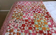 Handmade Vintage Twin Patchwork Quilt w/ 40's, 50's, 60's Fabric, Bright Colors picture