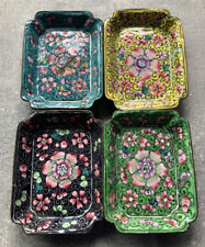 4 Antique Chinese Enamel On Copper Cloisonne Rectangular Trinket Dishes C1920-30 picture