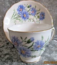 Vintage Royal Vale Ridgeway Potteries LTD. Teacup W/SauceBlue Floral W/Gold Trim picture
