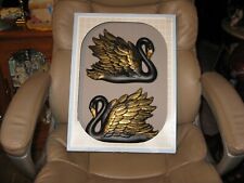 MID CENTURY MOD CHALKWARE SWANS WALL ART PLAQUES SET OF 2 IN ORIGINAL BOX picture