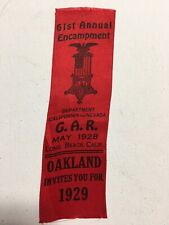antique rare silk ribbon 61st encampment G.A.R. May 1928 Long Beach, Calif~nice picture