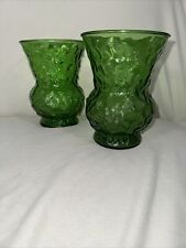 Mid Century Vintage E.O. Brody Emerald Green Crinkle Glass Flower Vase G109 X 2 picture