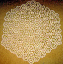 GORGEOUS CROCHETED OFF WHITE TABLECLOTH 54” X 54”  HEXAGON picture