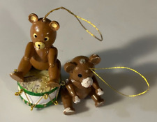 Vintage Brown Bears - one with drum - Christmas Ornament Lot of 2 picture