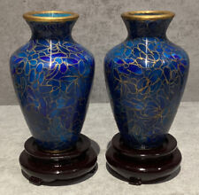 Pair Blue Vintage Chinese Cloisonné Vases with Stands picture