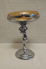 Vintage Farber Bros Krome Kraft Amber Glass Compote w/Nude Stem picture