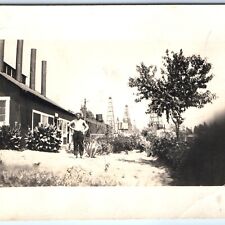 c1910s Oil Field Rig Wells RPPC Industrial Smokestacks Real Photo Worker PC A125 picture