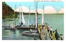 C 1930 PC LAUNCHING SAILBOATS OAKLAND BEACH CONNEAUT LAKE PA TEICH NOS MINT * picture