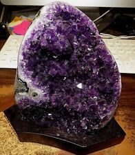 LG. DEEP DARK AMETHYST CRYSTAL CLUSTER  CATHEDRAL GEODE FROM URUGUAY STAND picture