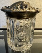 Art NOUVEAU Antique HUMIDOR Tobacco Jar Glass molded Silverplate 1900s 6