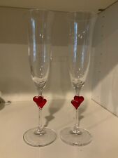 Champagne Flutes Hearts German Stolzle Lausitz L'Amour Glasses Valentines Red ❤️ picture
