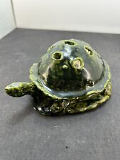 Clay Flower Frog Handcrafted Green Turtle 6” X 5” picture