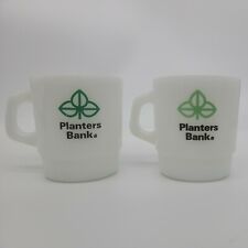 Lot of 2 Vintage 70's Planter's Bank Milk Glass Coffee Mugs Fire King Centura picture