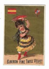1885 Trade Card Calendar Elberon Fine Twill Velvet Costume Millinery SPAIN Dance picture