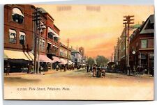 Attleboro MA Park Street GREAT View of Business's & Town 1909 Vintage Postcard picture