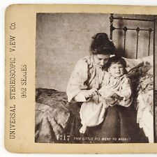 Mother Counting Baby's Toes Stereoview c1880 Little Piggy Went To Market A2288 picture