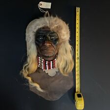 Native American Warrior Wall Plaque Handmade, Leather Beads Hair Prosthetic Eyes picture