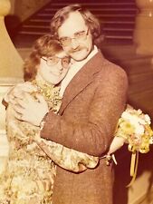 GE Photograph Cute Couple Just Married Newlyweds Embrace 1970's picture