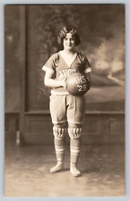 High School Girl Basketball Player AVOCA IOWA IA RPPC Studio Photo Postcard 1928 picture