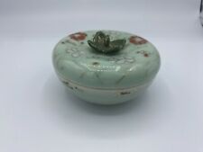Very Pretty Antique Green Floral Lidded Trinket Jar Japanese picture