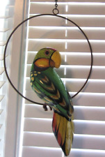 Vintage PARROT on Swing Tonala Mexico Tiki Bar Signed Paper Mache Chalkware? picture