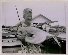 LG865 Orig Photo CATCH OF THE DAY Prize Fish Big Beast Young Boy Holding Trophy picture