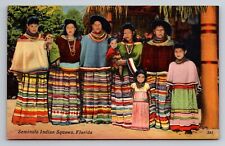 Seminole Indian Squaws Florida Vintage Linen Unposted Postcard picture