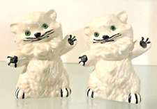 1970's Set Of 2 Ceramic Porcelain White Long Hair Cat Kitten Figurines 4.5