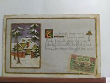 Vintage postcard. Christmas, Whitney made. Cottage. Sticker.Embossed.  (G9)  picture