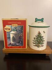 Spode Christmas Tree Ceramic Dog Treat Canister New In Box picture
