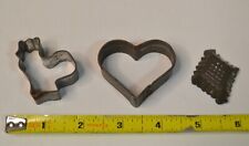 Lot of 3 Antique Vintage Tin Miniature Heart Chicken Tart Cookie Cutters picture