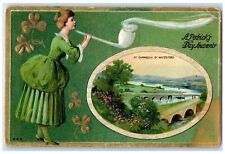 1912 St. Patrick's Day Pretty Woman Smoking Pipe Cappaquin Co Waterford Postcard picture